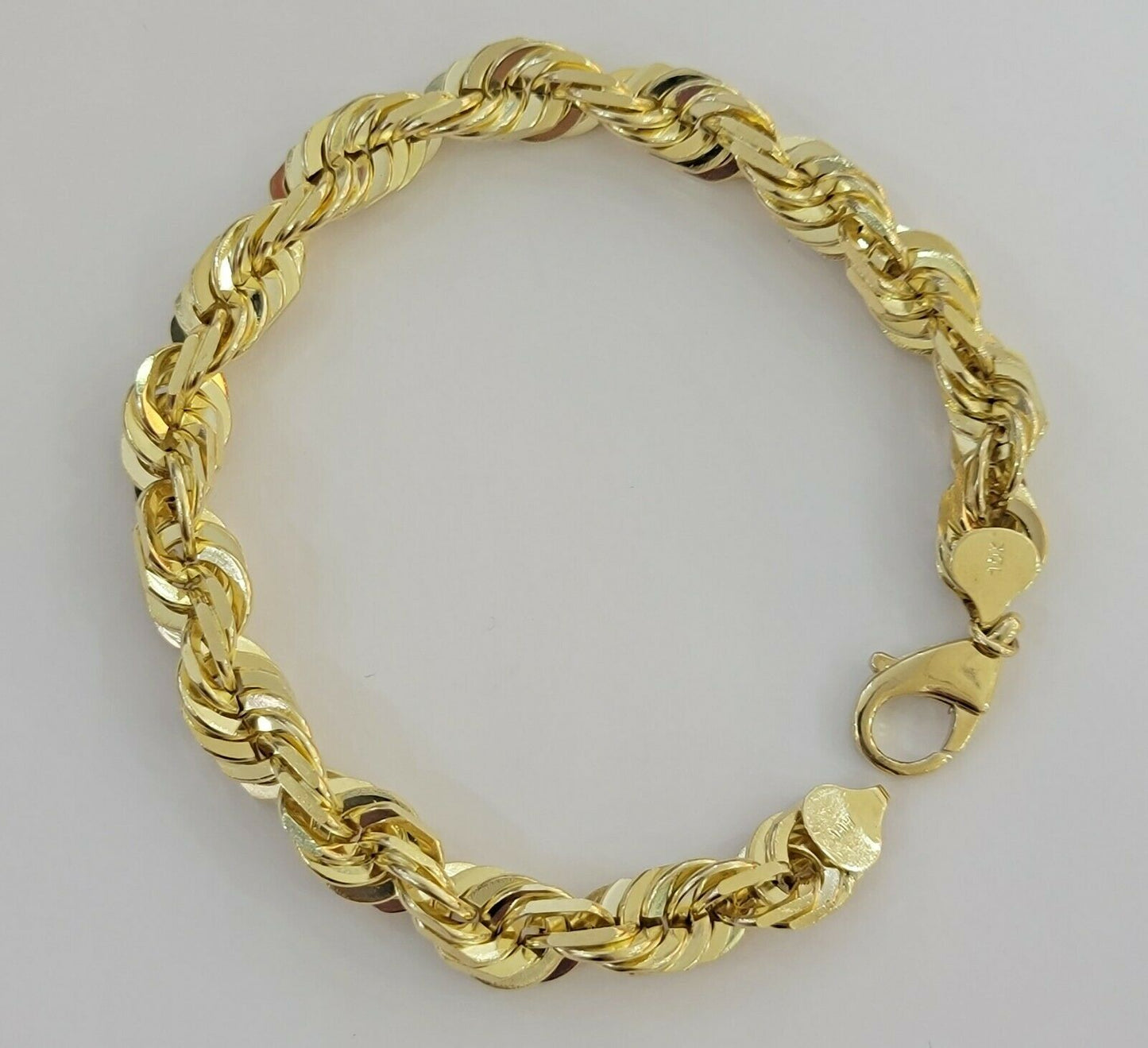 Solid 10k Real Gold Rope Bracelet Mens 10mm 8" Inch 10kt Yellow Gold THICK&HEAVY