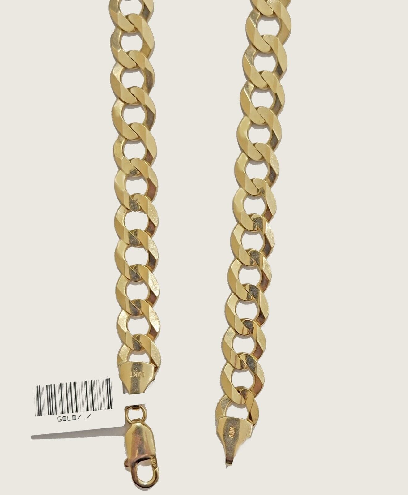 Solid 10K Yellow Gold Cuban Curb Link Chain Necklace 10mm 28 Inch Men, Real 10kt