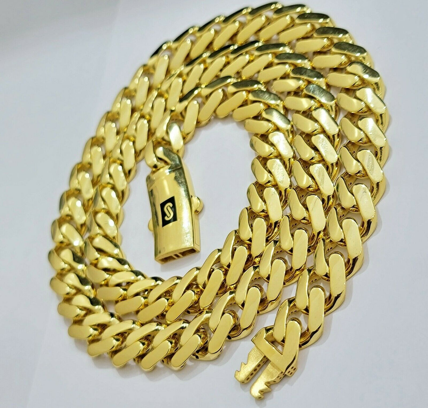 Real 10k Gold Miami Cuban Royal Link Chain 11mm 26" Shiny Plain Necklace Monaco