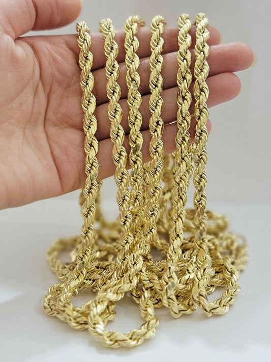 Real Gold 10k Rope Necklace Men' Chain 7mm 18"-30" Inch Yellow Gold Diamond Cuts