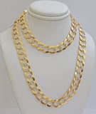 Real 14k Yellow Gold Chain Necklace Two-tone Cuban Curb Link 9.5mm 28 inch SOLID