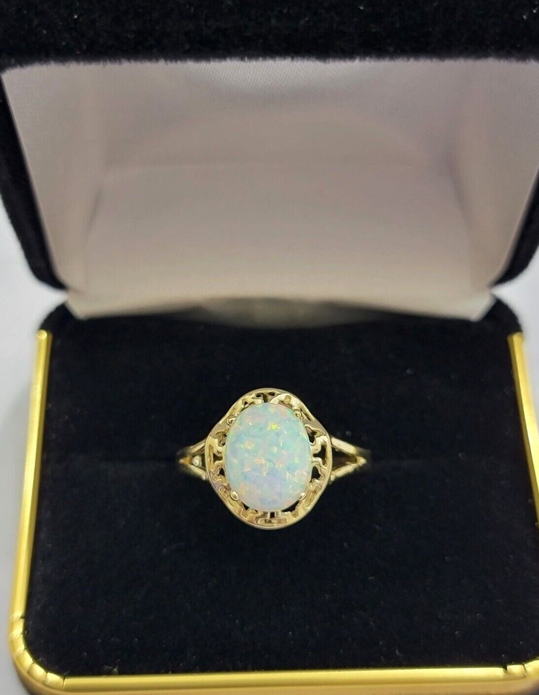 10k Yellow Gold Ladies White Opal Ring For Women Casual Band SALE Real Brand New