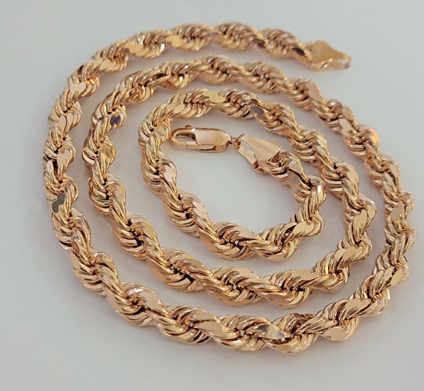 Solid 10k Rose Gold Rope Necklace Mens 8mm 22" Inch Long Heavy Solid 10kt