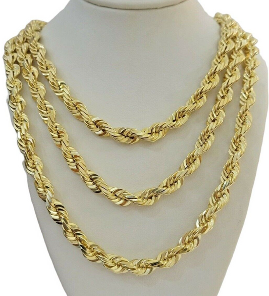 7mm Rope chain Necklace Solid 10k Yellow Gold Diamond cut 22" GURANTEED 10K GOLD