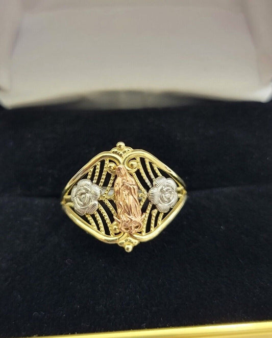 Ladies Ring 10k Yellow Gold Virgin Mary Cross 10KT REAL Gold Unique Size 7 SALE