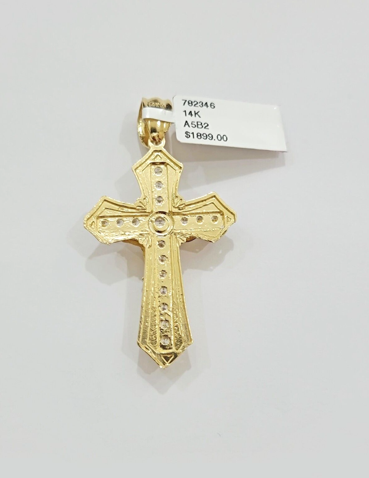 14k Yellow Gold Cross Jesus Crucifix Pendant 2 Inch 14kt CZ Charm Mens REAL 14kt
