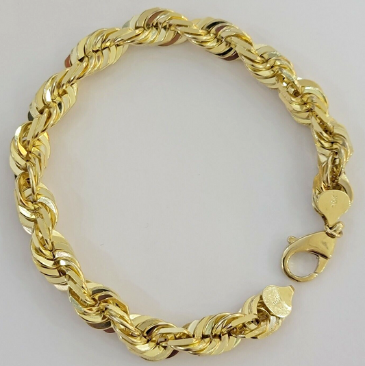 10k Gold Rope Bracelet 9 Inch 10mm Diamond Cuts Real Solid Link 10KT Yellow Gold