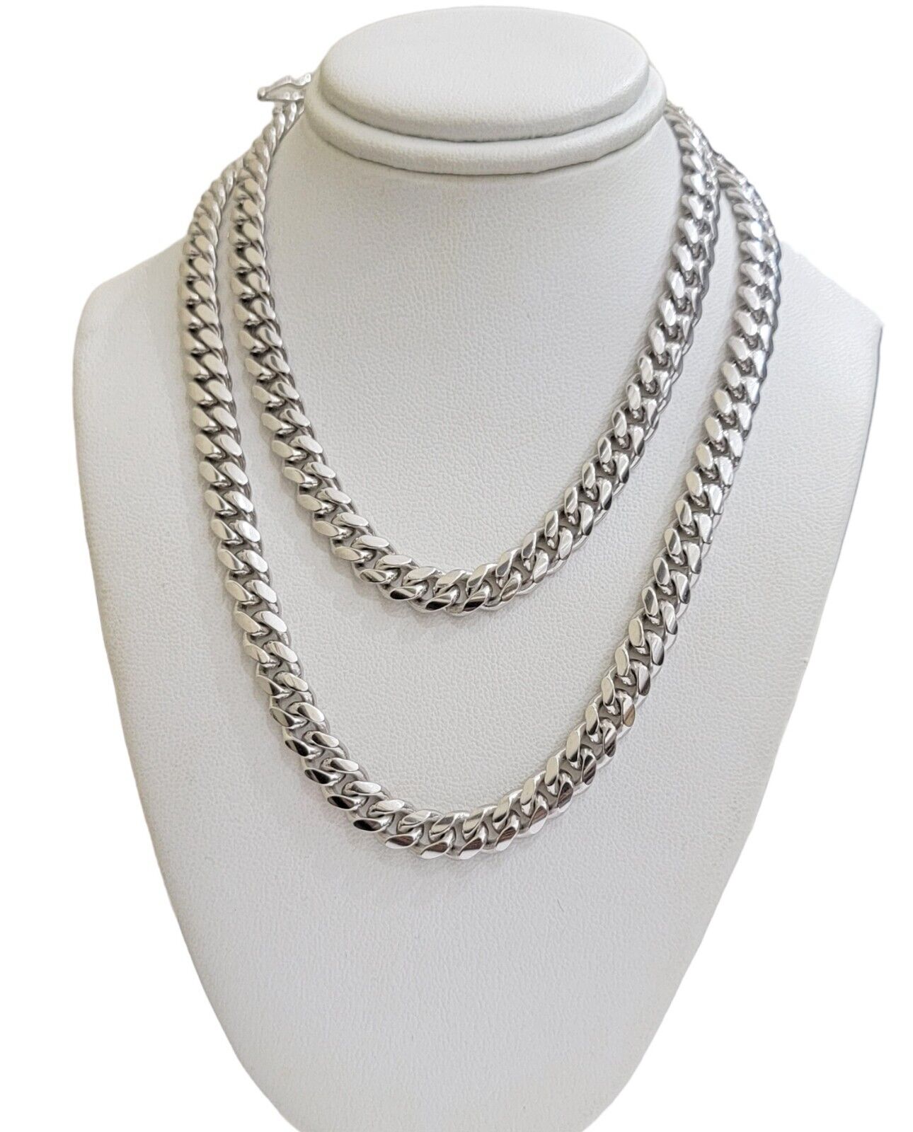 Real 10k White Gold Miami Cuban Link Chain 8mm Solid Necklace 26" Inch SOLID 10K