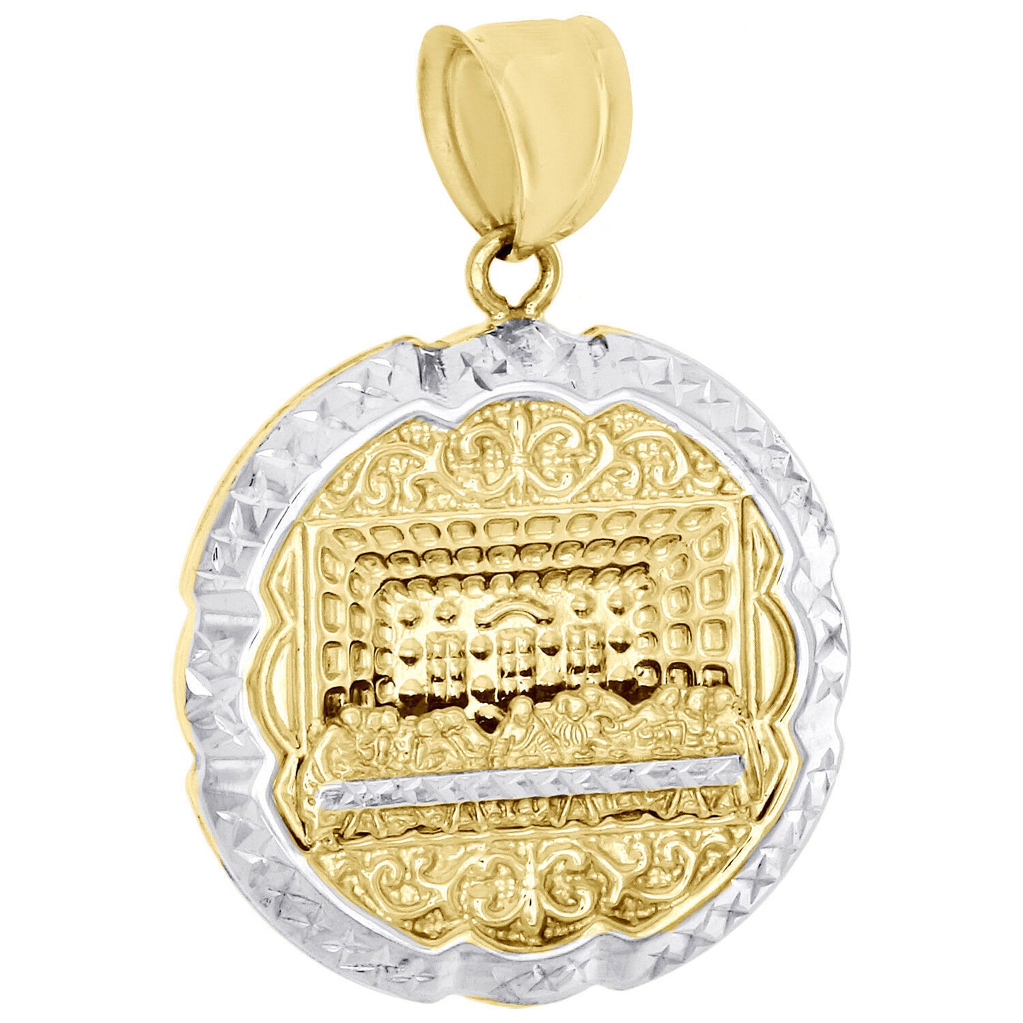 Real 10K Yellow Gold Diamond Cut Apostles Last Supper Pendant 1.5" Inch Charm