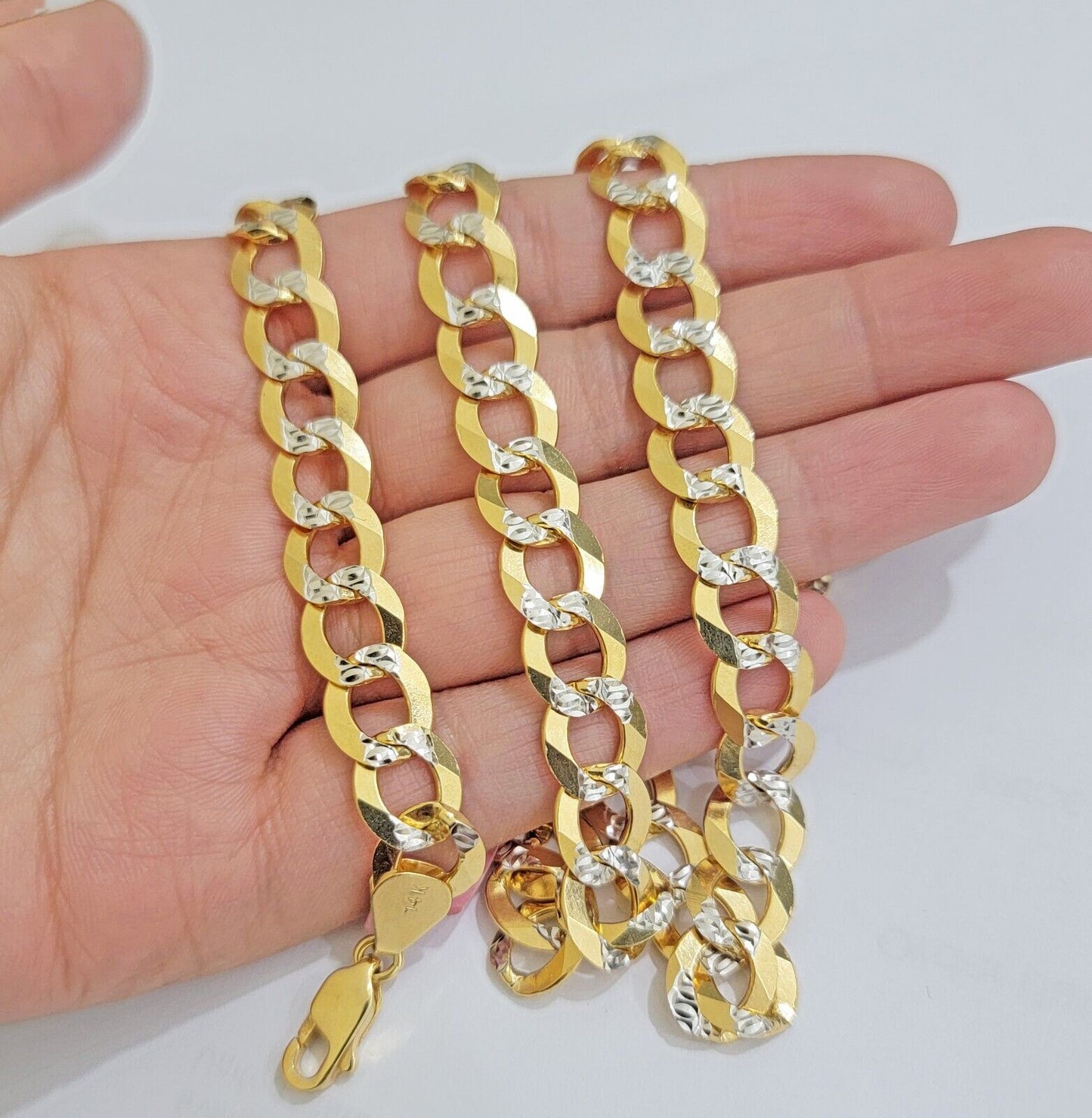 Real 14k Yellow Gold Chain Necklace Two-tone Cuban Curb Link 9.5mm 26 inch SOLID