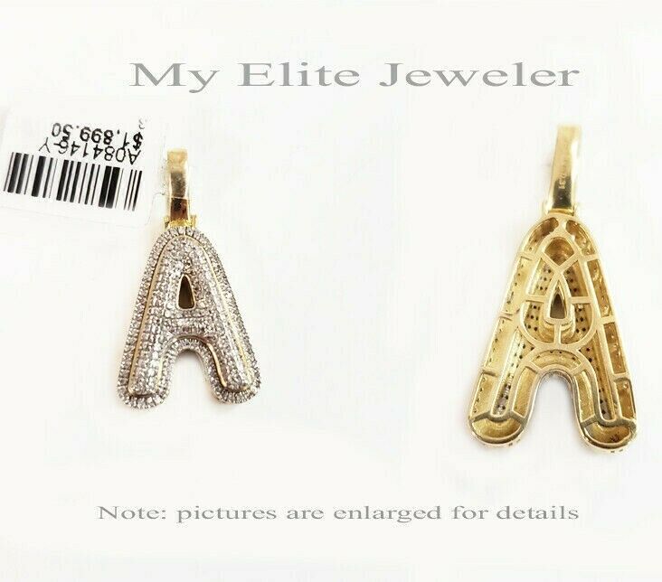 Solid 10K Yellow Gold Real Diamond Initial Pendant Letter A to Z Bubble Design