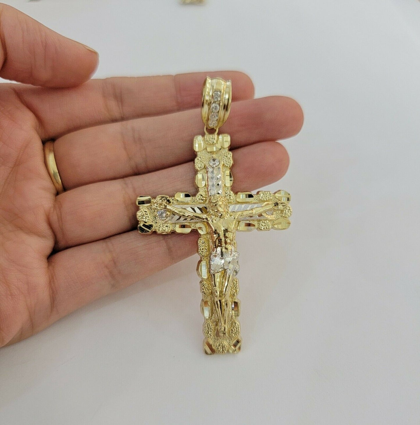 10k Gold Pendant charm Jesus cross crucifix 4" 3" 2" 1.5" Men women Real 10kt