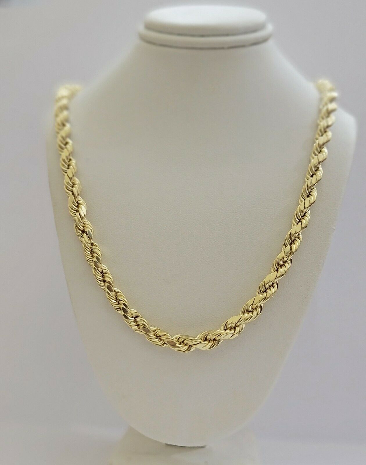 Real 10k Yellow Gold Rope Necklace 7mm Chain 18"-30" Inch Diamond Cut, 10kt MENS