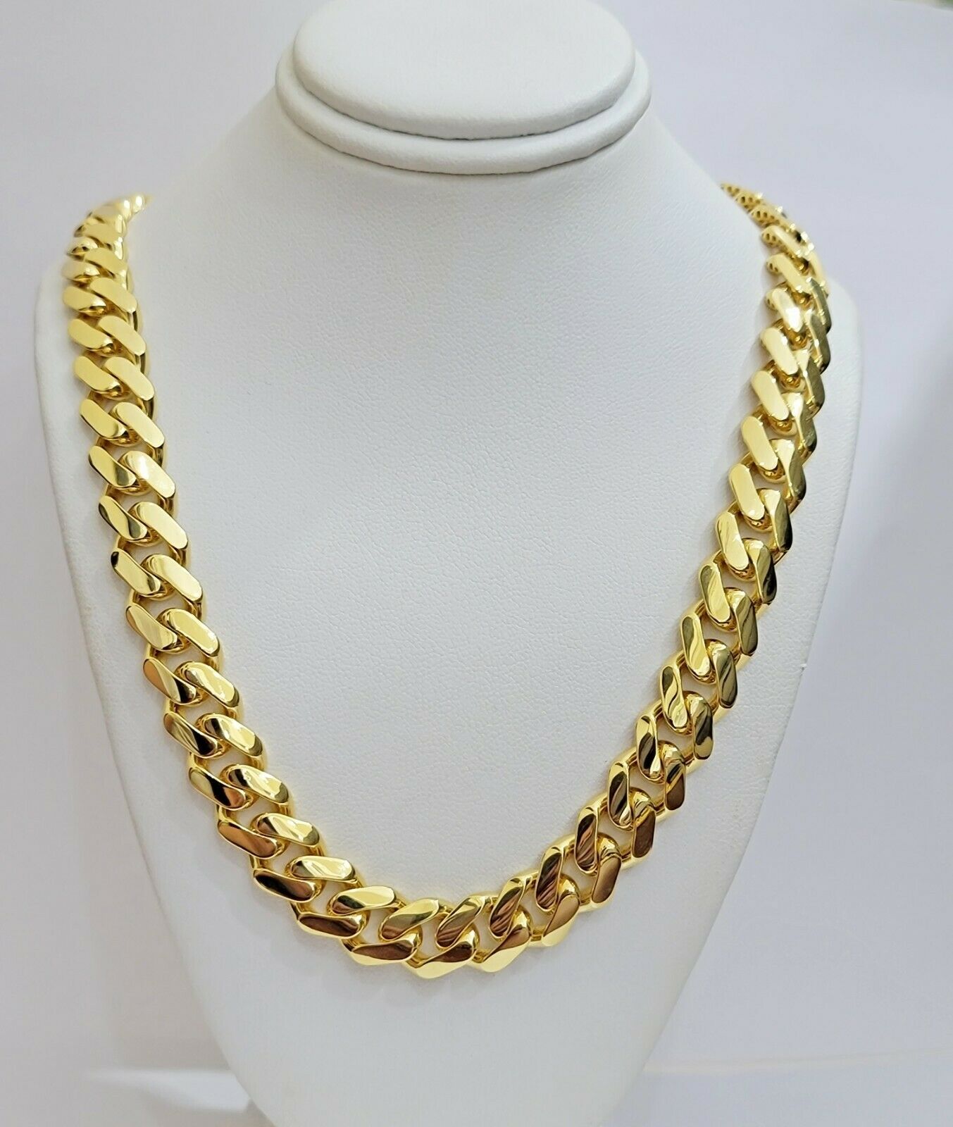 Real 10k Gold Chain 13mm 26" Miami Cuban Royal Link Shiny Plain Necklace Monaco