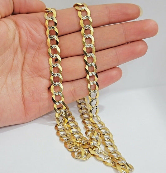 14k Yellow Gold Necklace Chain Cuban Curb Link 9mm 24" Inch Diamond Cut SOLID