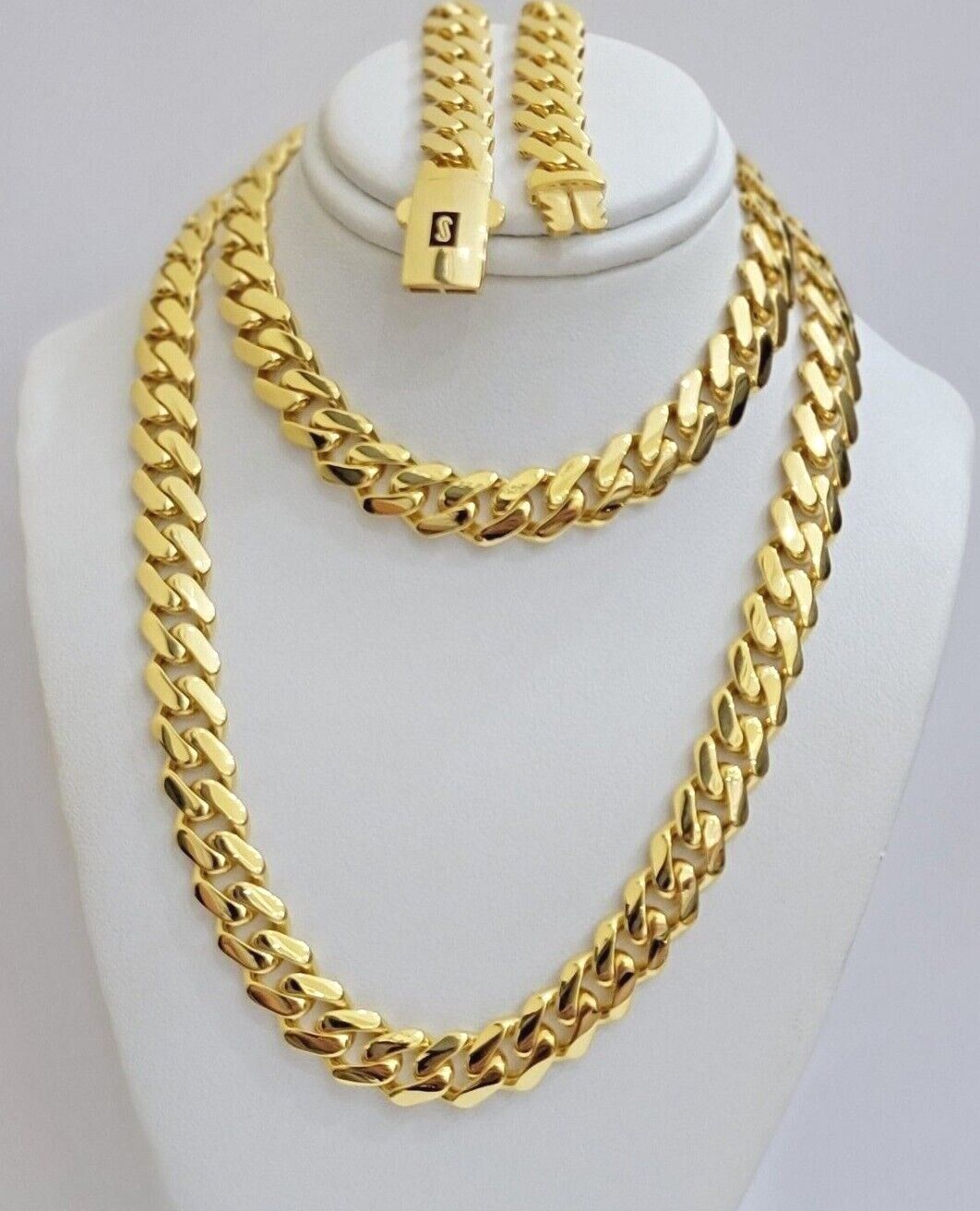 10k Yellow Gold Miami Cuban Royal Monaco Link Chain 9mm Necklace 20-28