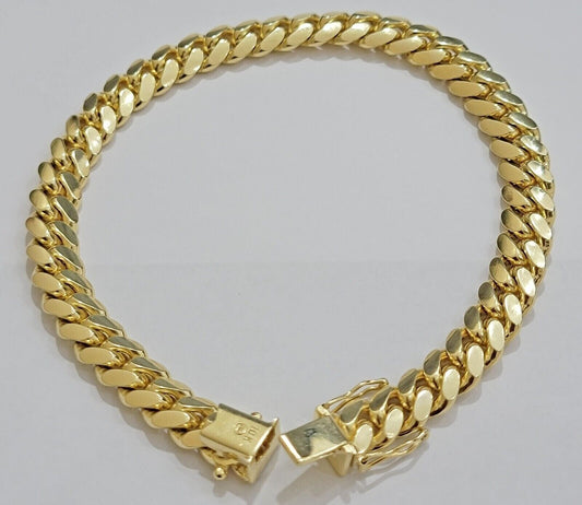 Solid 10k Gold Bracelet 8mm Miami Cuban Link 9" Inch Box Clasp SOLID LINKS, Mens