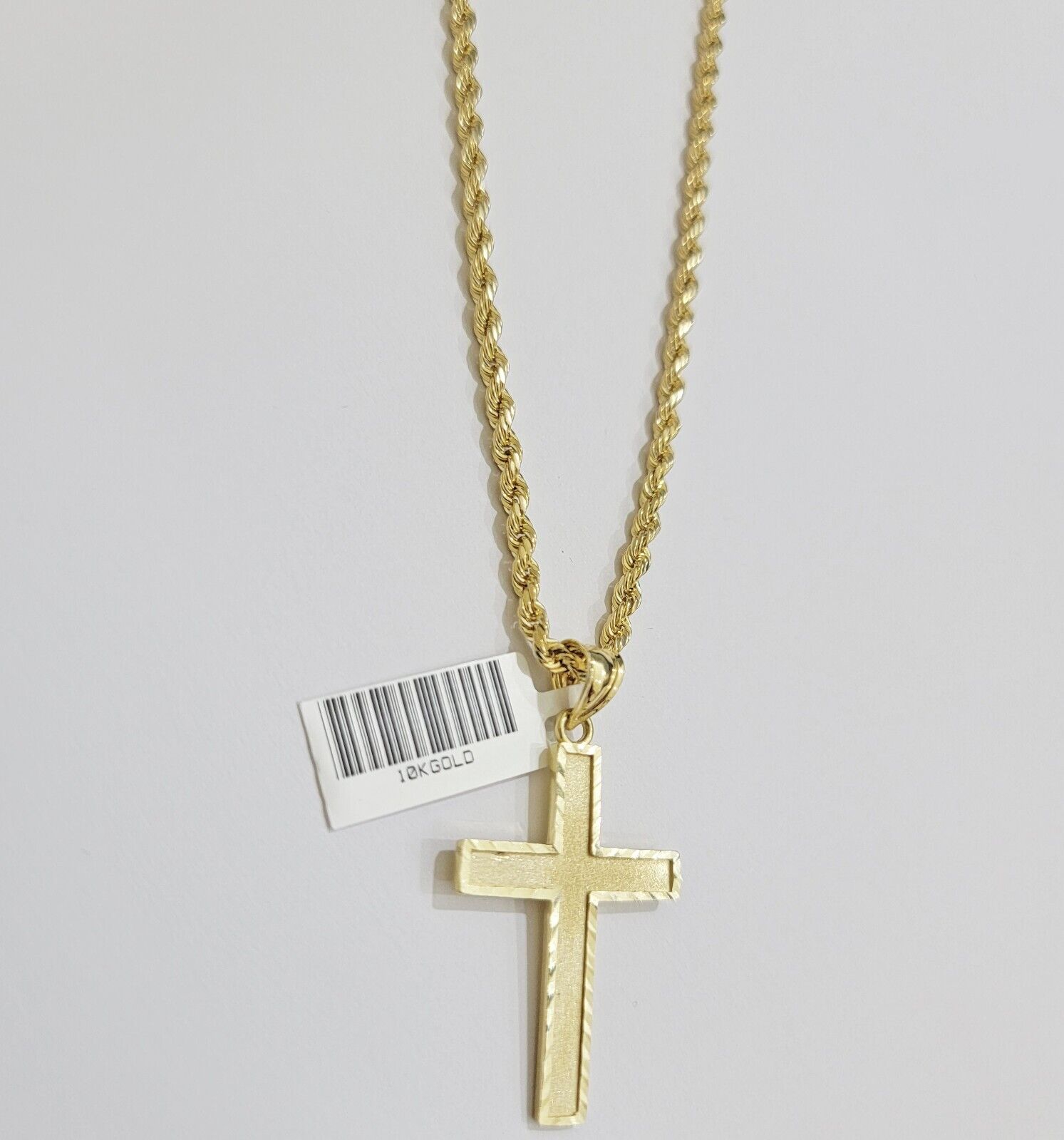 10k Yellow Gold Rope Chain & Cross Charm Set REAL 10KT 28 Inch necklace pendant