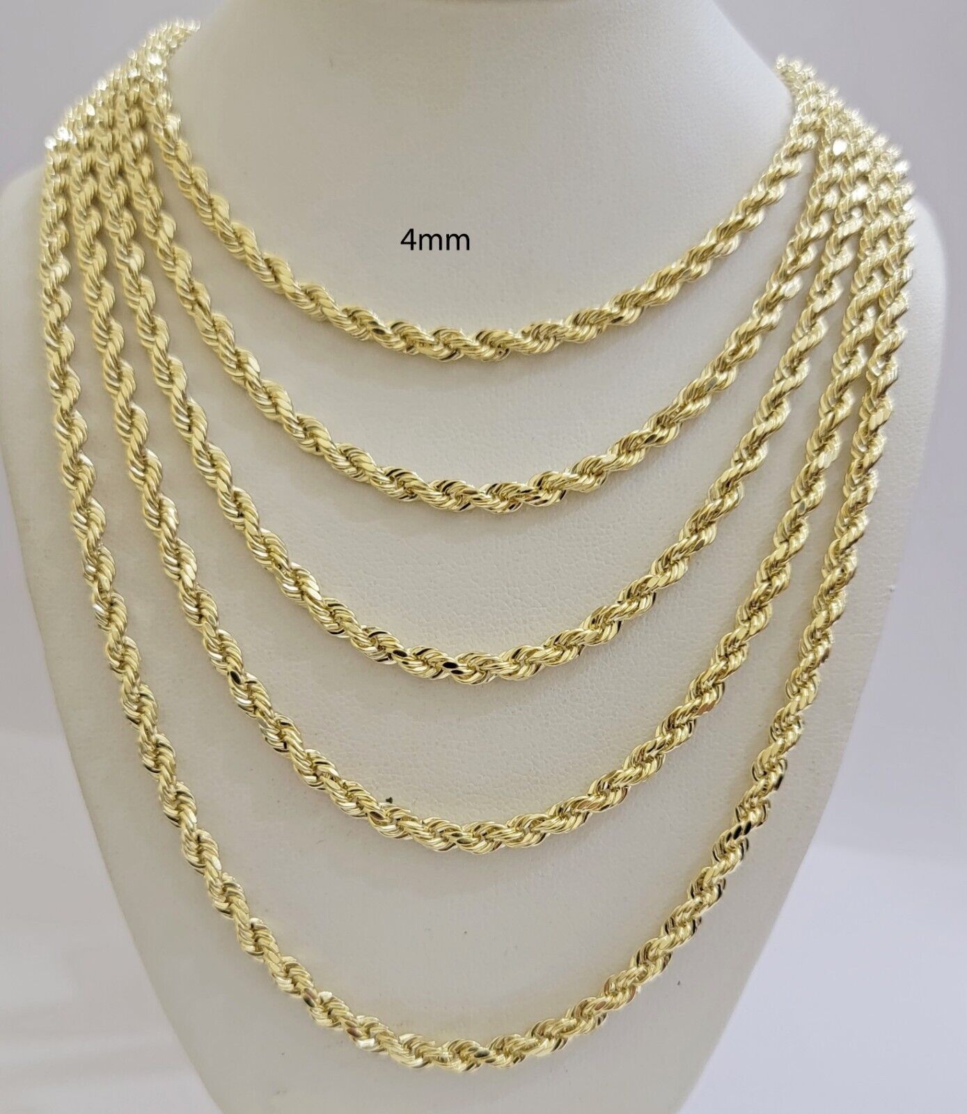 Real 14k Gold Rope chain 20 Inch 4mm Diamond Cuts 14kt Yellow Gold Men Women