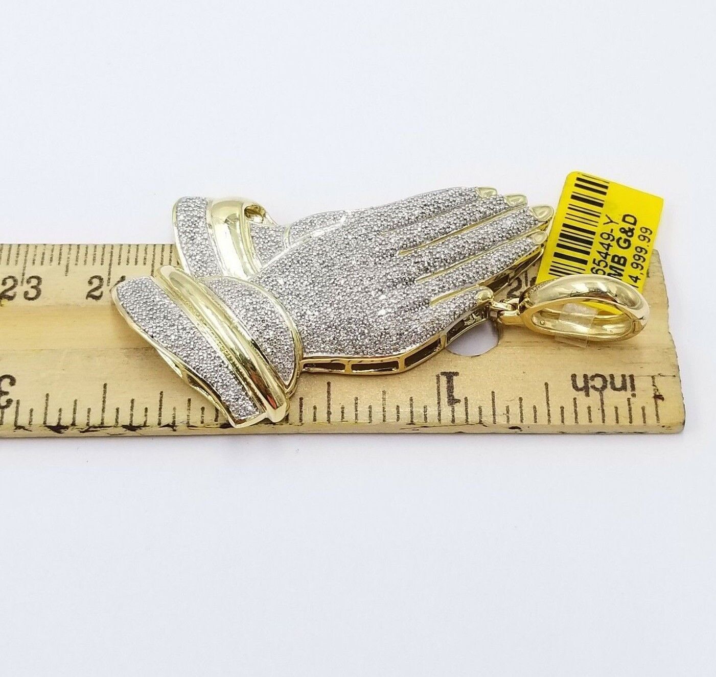 Real Diamonds Praying hand Charm Pendant 1.40CT, 2.4 Inch ,10KT Real Yellow Gold