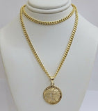 Real 10kt Gold Cuban Link Chain Pendant Set 18" 3.5mm Necklace World Map Charm