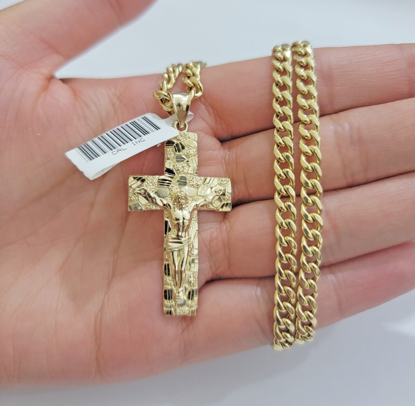 REAL 10k Gold Miami Cuban link Chain Pendant Nugget Charm & 5mm 22Inch Necklace