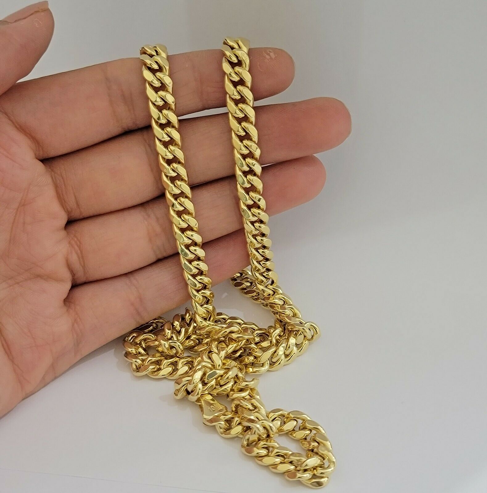 Real Gold Miami Cuban chain Necklace 7mm 22 Inch Lobster ,Men's 10kt Yellow Gold