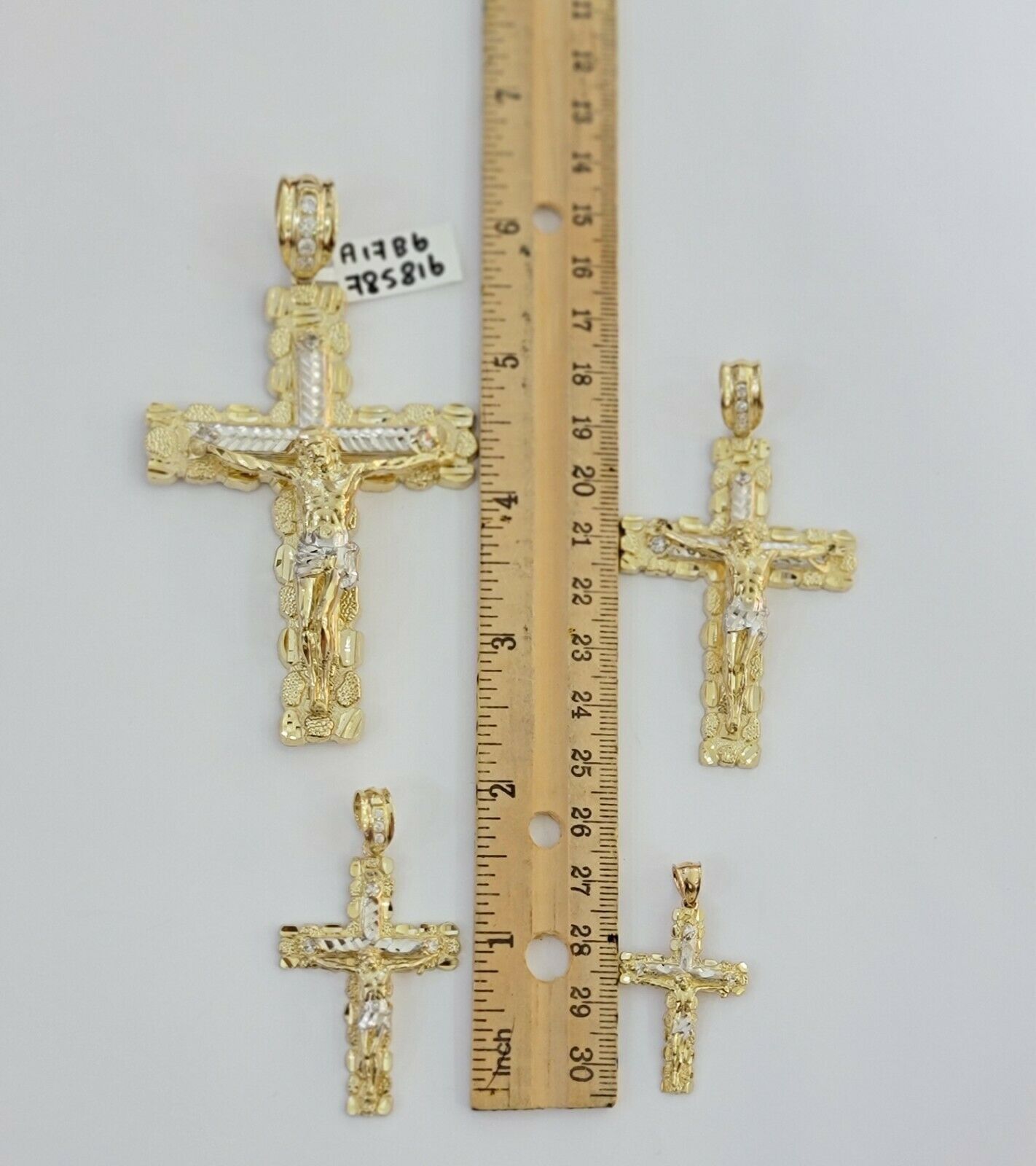 10k Gold Pendant charm Jesus cross crucifix 4" 3" 2" 1.5" Men women Real 10kt