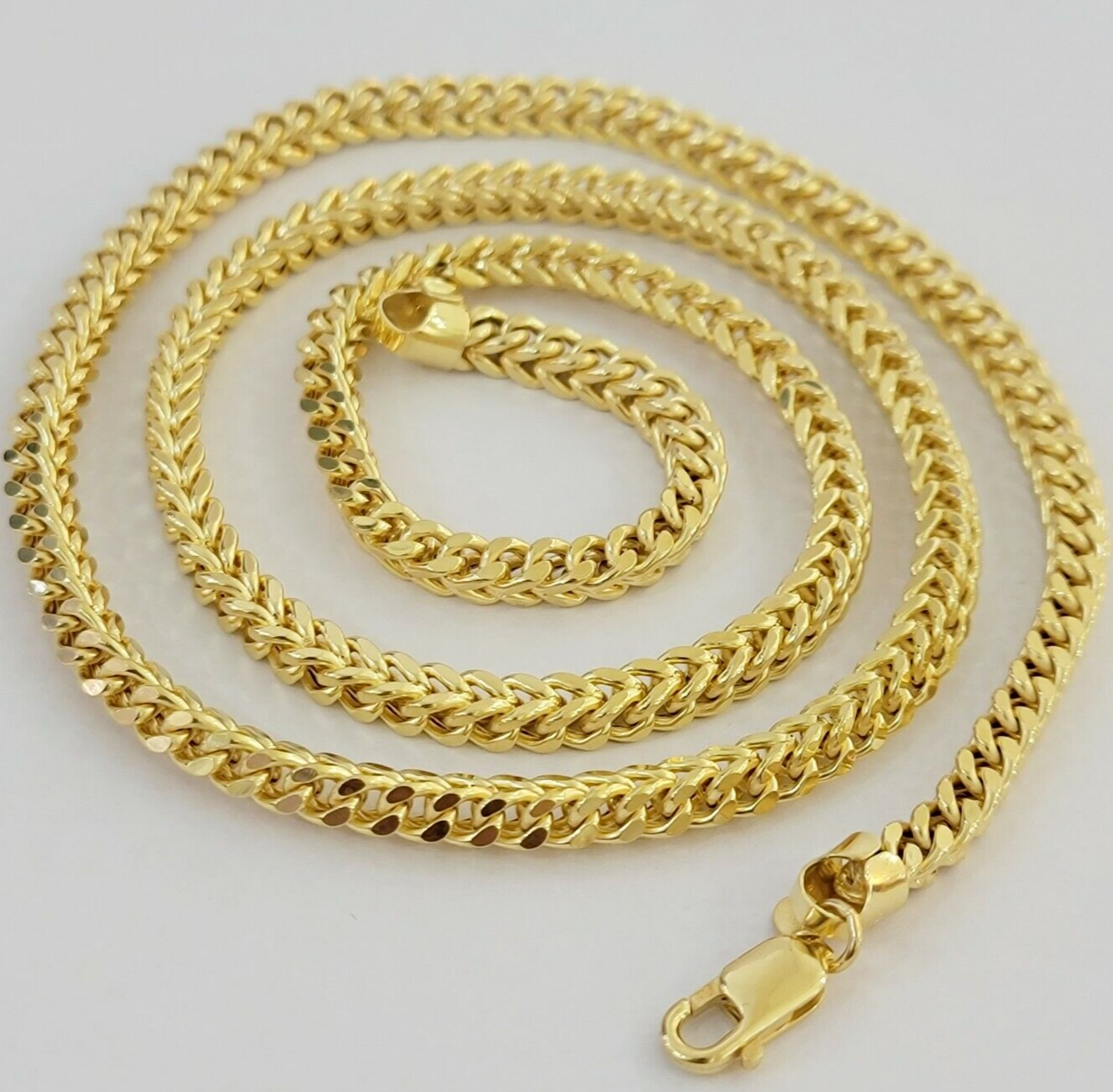 Real 14k Gold Necklace Franco Chain 4mm 26 Inch Diamond Cut Mens 14k Yellow Gold