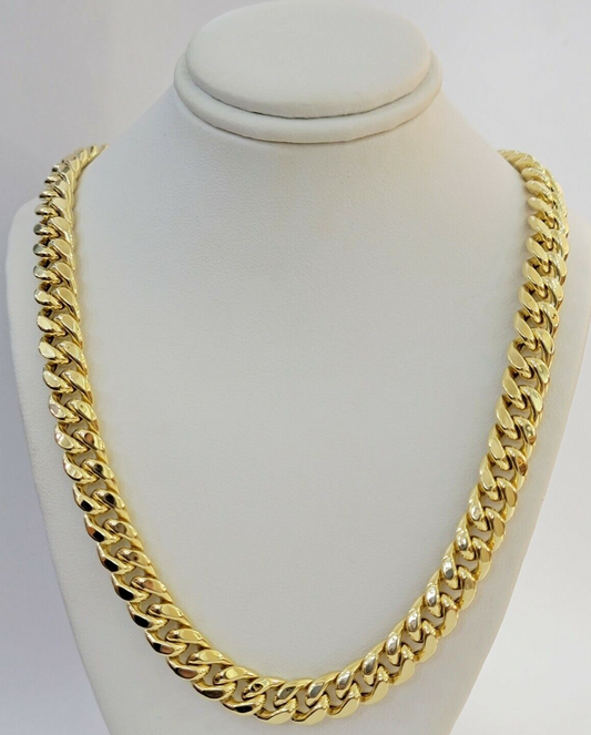 11mm 10k Yellow Gold Chain Necklace Miami Cuban Link  22" Inch Box lock REAL 10K