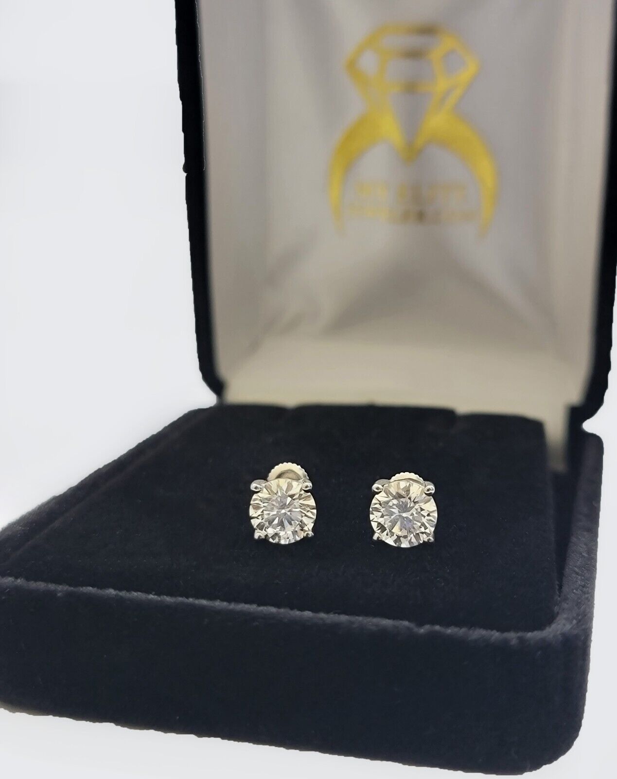 Real 2CT Round Brilliant Cut Diamond Stud Earring In 14K Gold Lab Created VS Dia