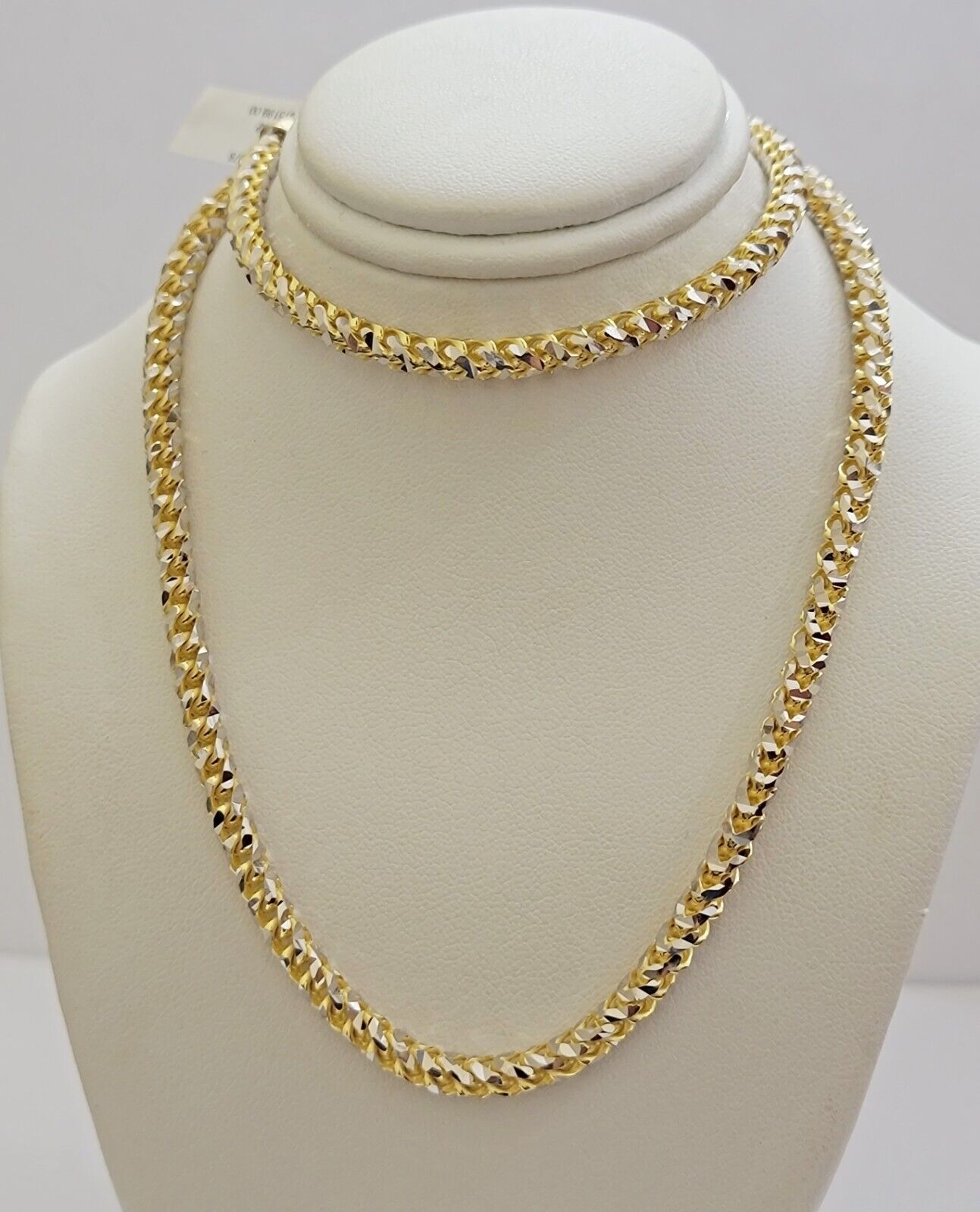 Real 10k Gold Solid Palm Chain Necklace Diamond cut 4.5mm 24" 10kt Unique Design