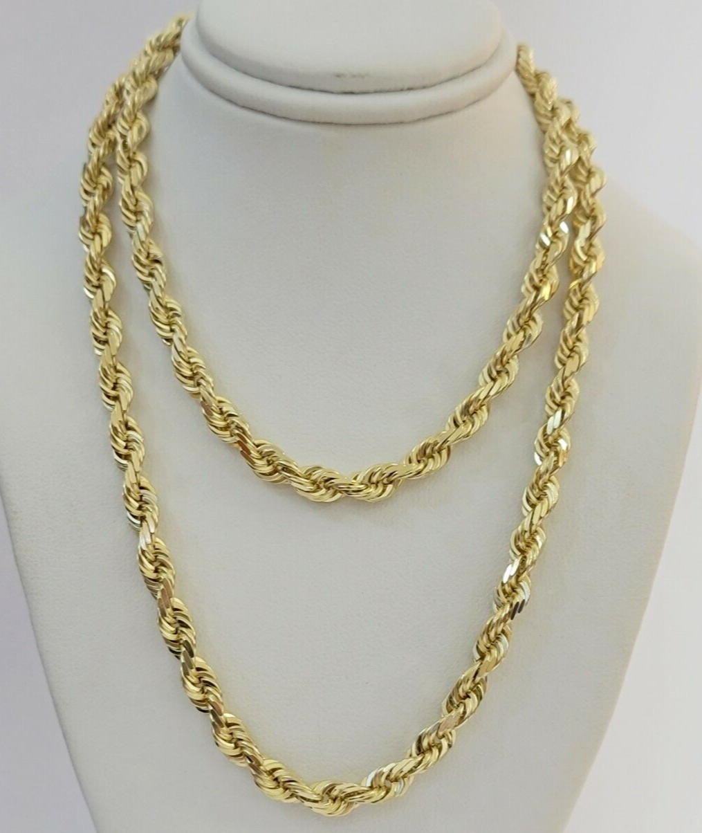 6mm Rope Chain Necklace 10k Yellow Gold Solid 26" Dimond Cut GURANTEED REAL GOLD