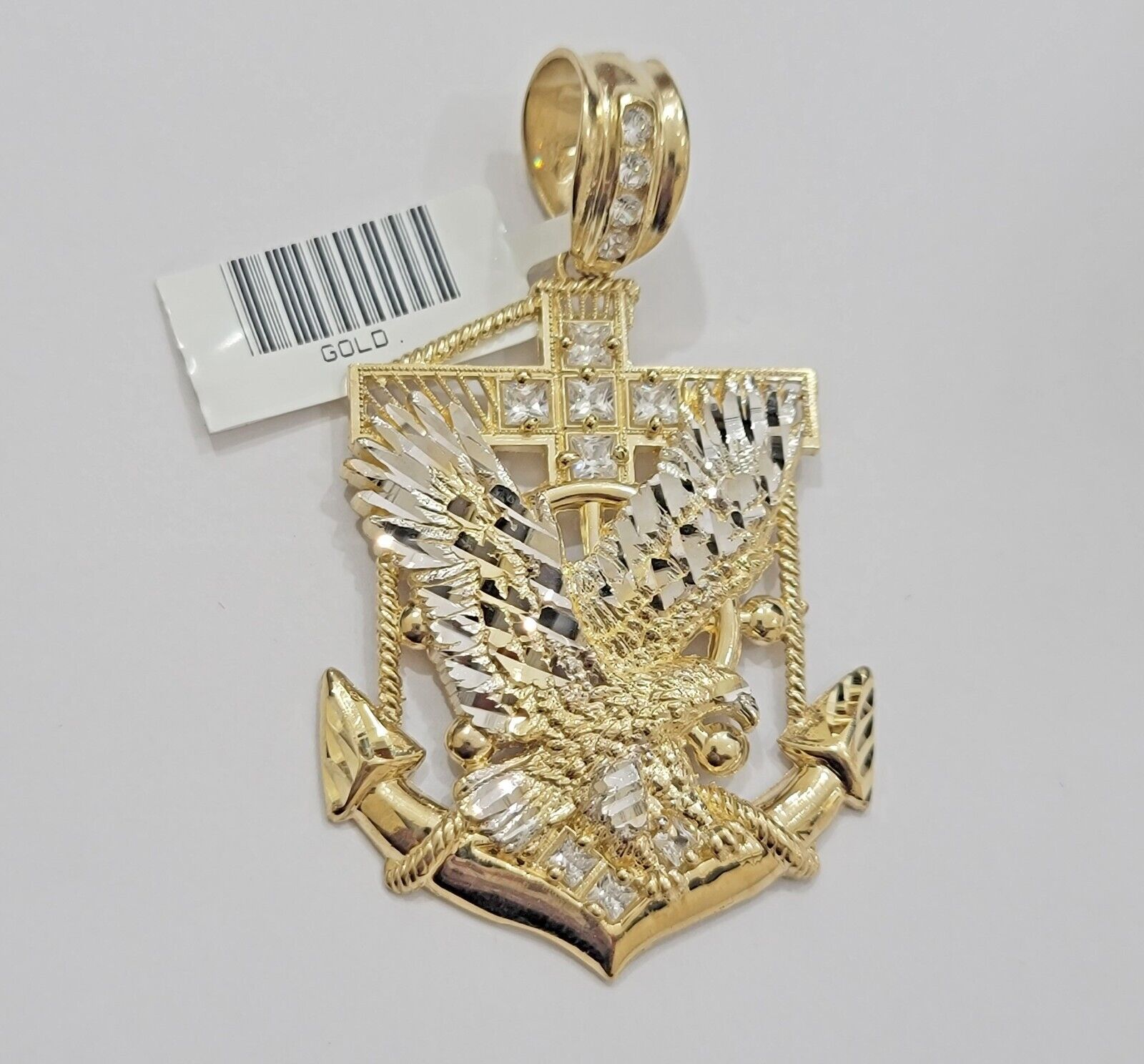 Real 14k Gold Charm Pendant Eagle Anchor 14 kt Yellow Gold For Men's Necklace