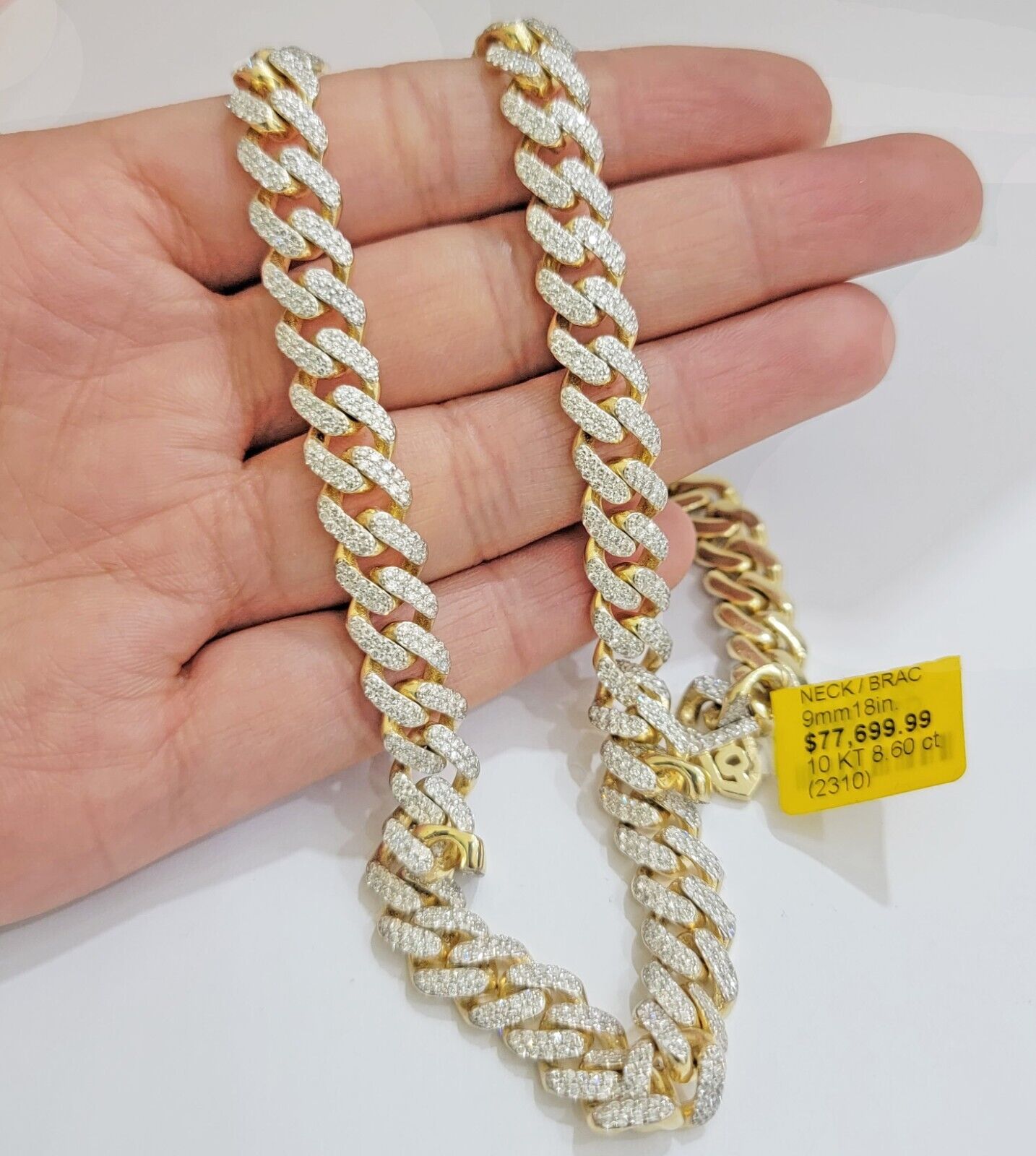 10k Yellow Gold Diamond Chain 18 Inch Necklace 9mm REAL 8.50 CT Dia, MENS CHOKER