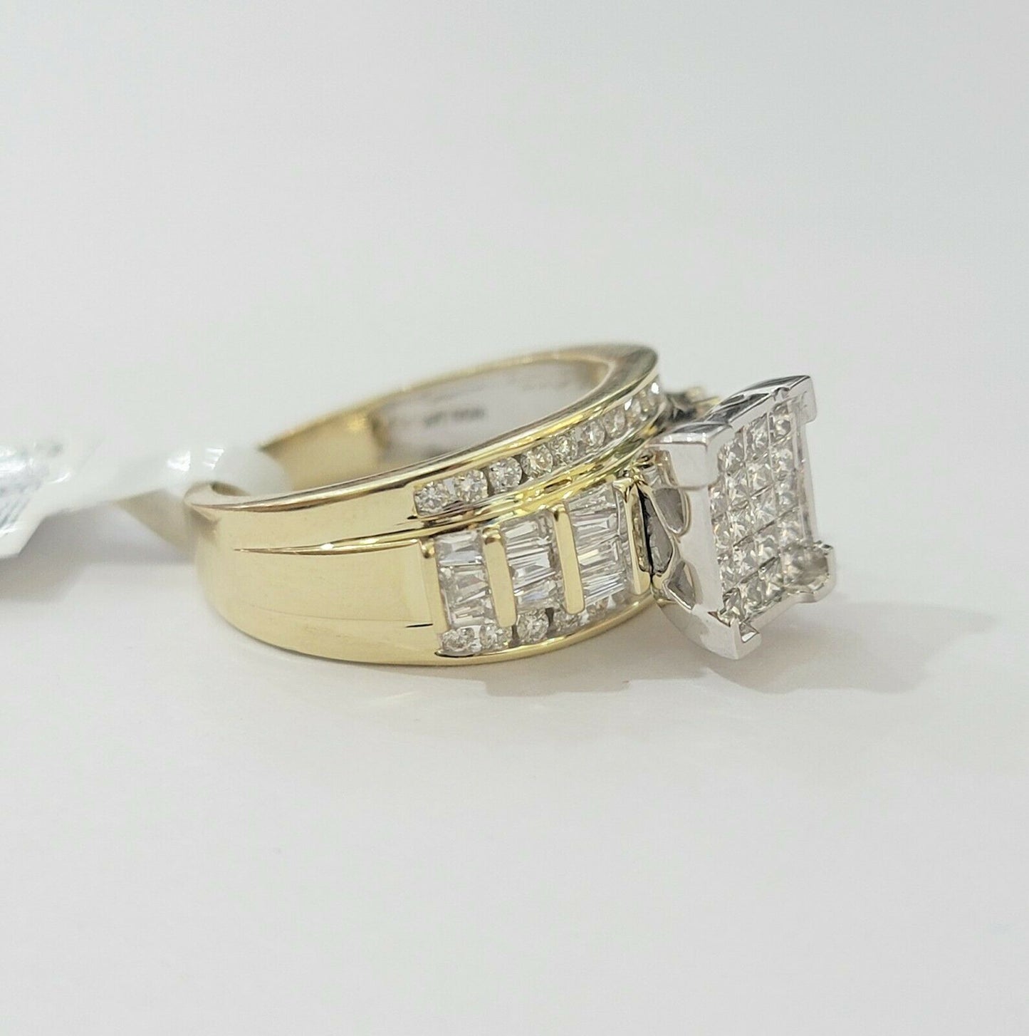 14k Yellow Gold 1CT Diamond Ladies Ring Princess Cut Baguette Round Diamd, Women