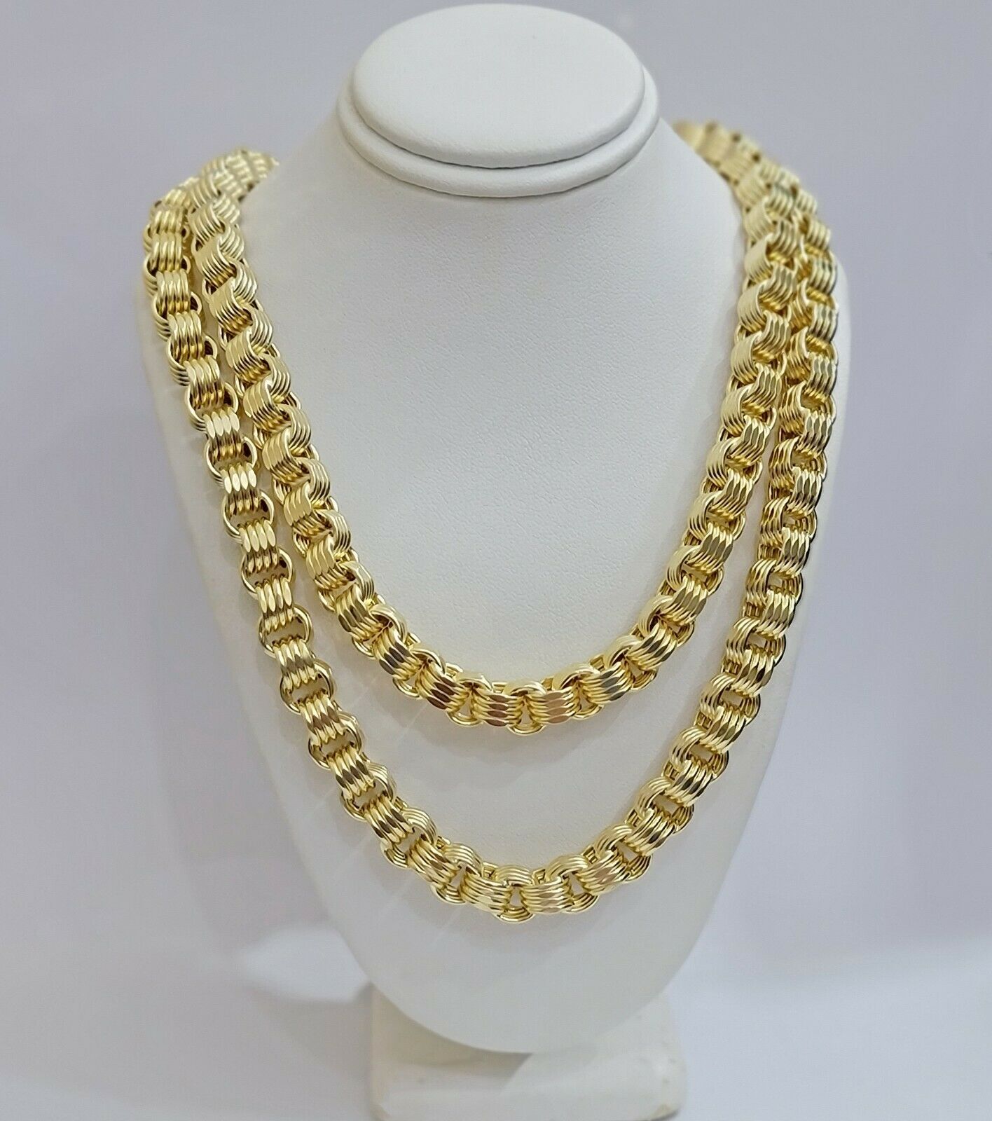 Real 10k Gold Byzantine Chain Necklace 8mm 30" Long 10kt Yellow Gold,Thick shiny