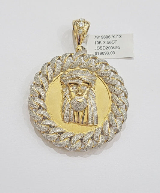 Real Gold Diamond jeus head Charm Pendant 10k yellow Gold 2.50CT Mens 2.3 Inch