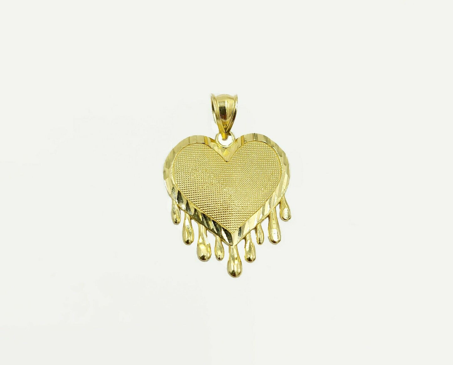 Real Gold Ladies Dripping Heart Pendant 1" Charm Genuine 10k Yellow Gold 10kt