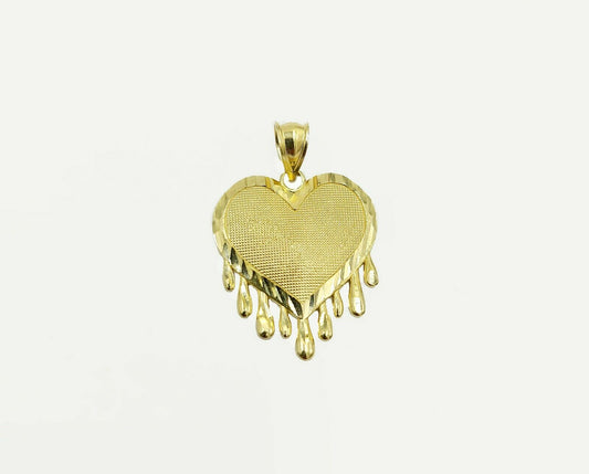 Real Gold Ladies Dripping Heart Pendant 1" Charm Genuine 10k Yellow Gold 10kt