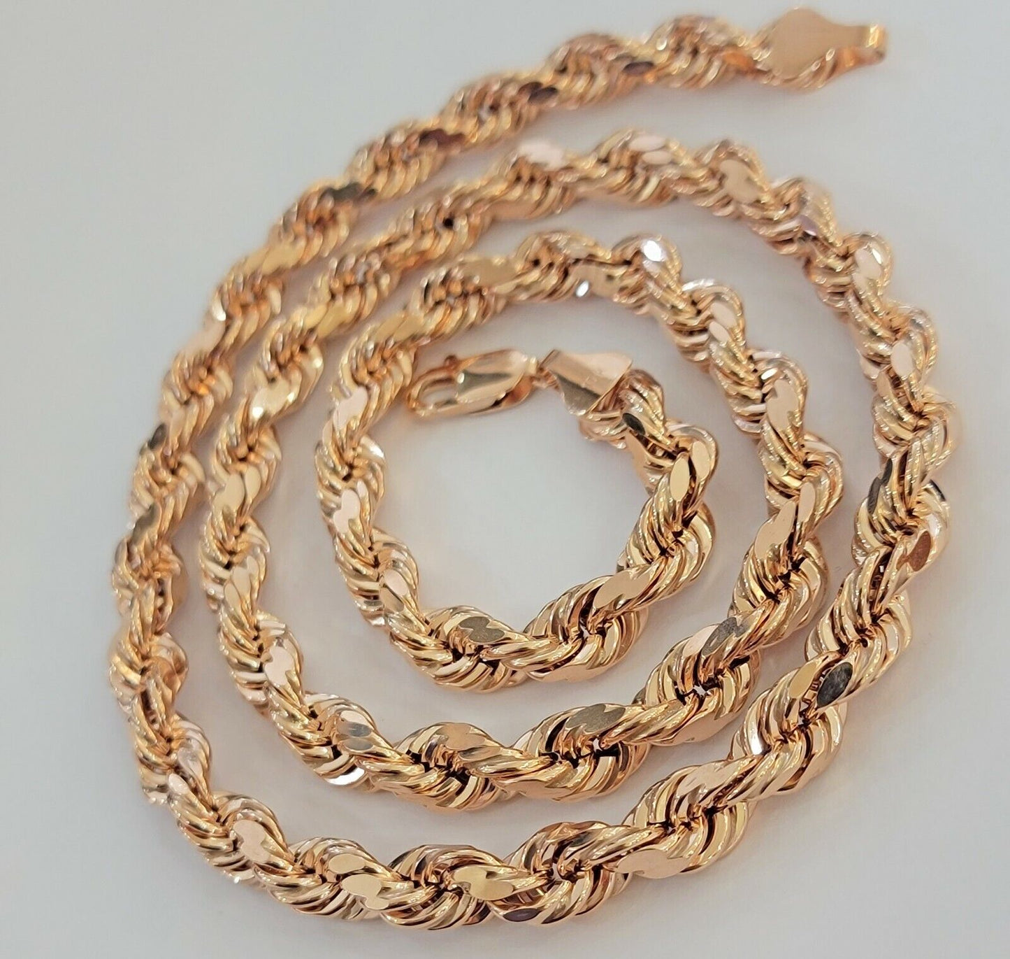 Rope Chain Necklace Real 10k Rose Gold 7mm 20"-26" Inch Diamond Cuts HEAVY SOLID