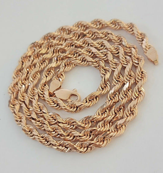 Real Gold 10k Rose Gold Rope Necklace Men Chain 4mm 20"-26" Inch 10kt Men Women