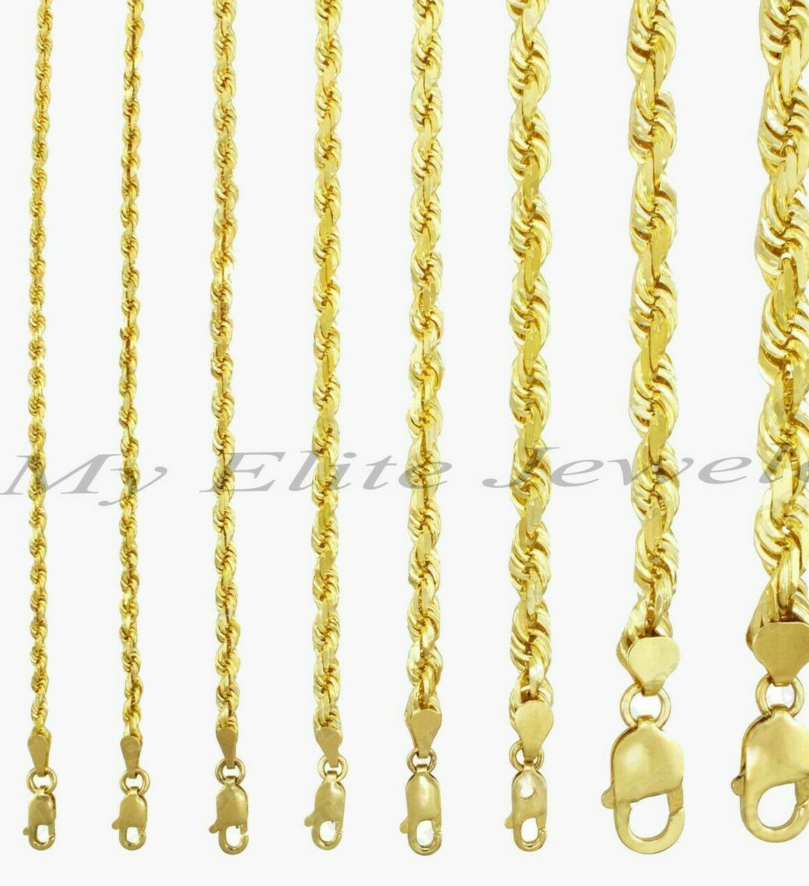 10k Yellow Gold Rope Chain Necklace Men Women 18"-30 Inch 2mm 3mm 4mm 5mm 6mm REAL