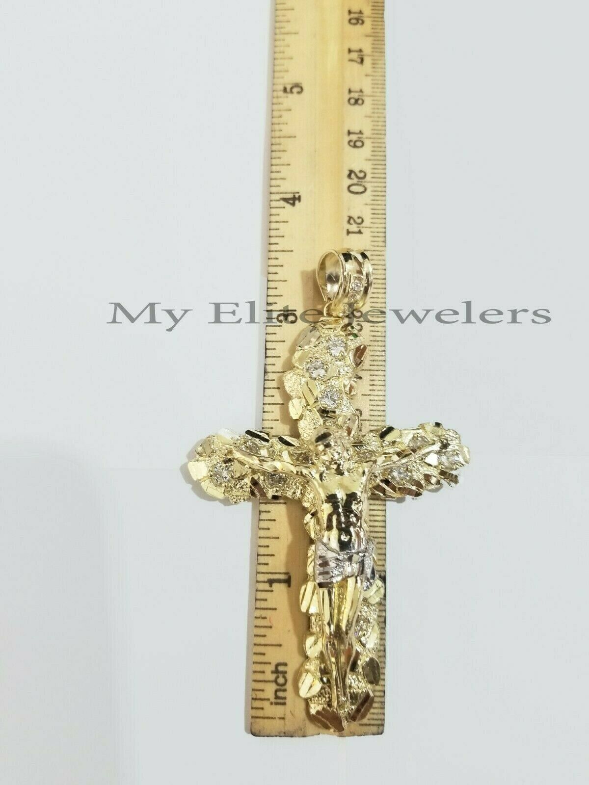 REAL 10K Yellow Gold Cross Pendant Charm Mens Jesus Crucifix 3.5" Free Shape Big