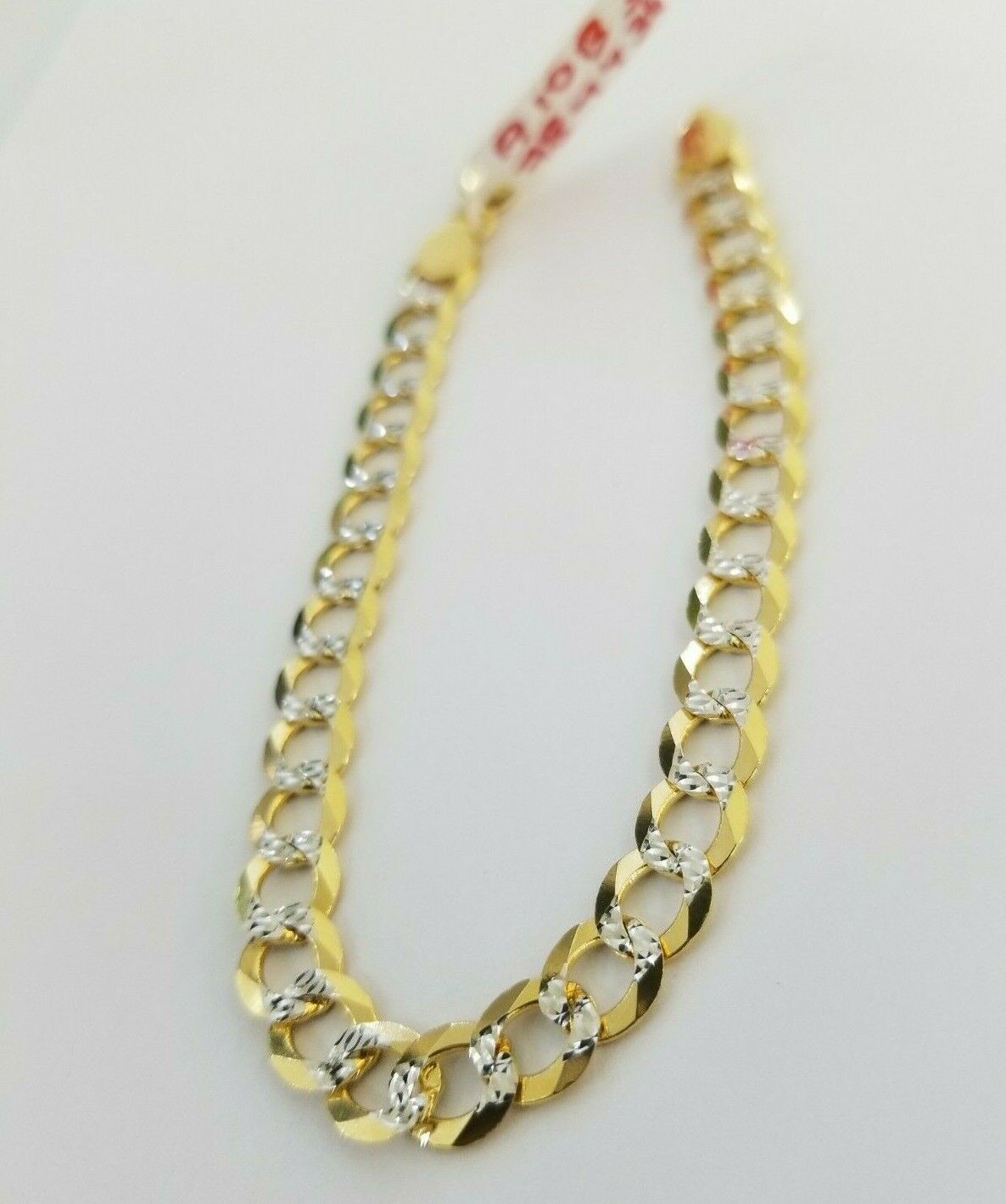 Real Gold Bracelet Solid 14k Cuban Curb Link FOR  ladies 7.5" Diamond Cut 7.5mm