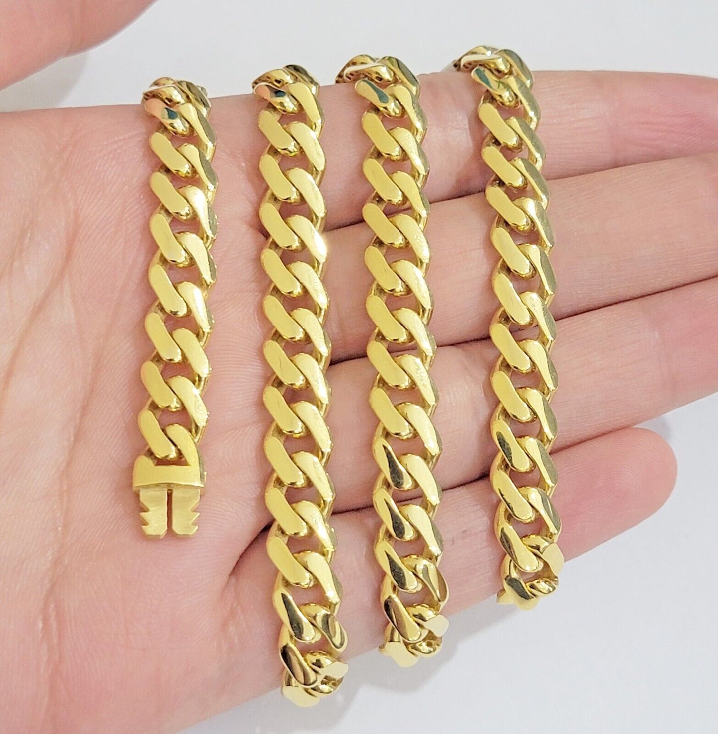 10k Yellow Gold Miami Cuban Royal Monaco Curb Link Chain 7.5mm Necklace 22" REAL