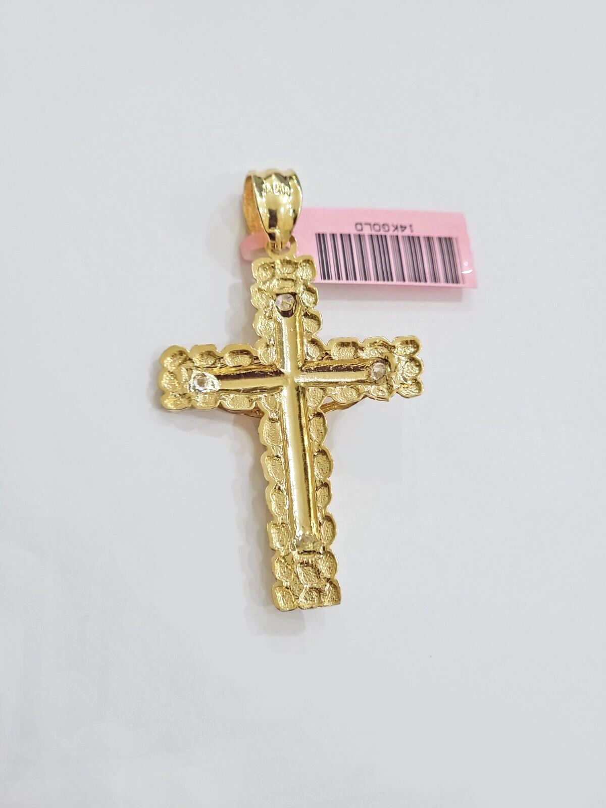 14k Yellow Gold Cross Nugget Pendant Jesus Crucifix 2 Inch 14kt Charm Men's REAL