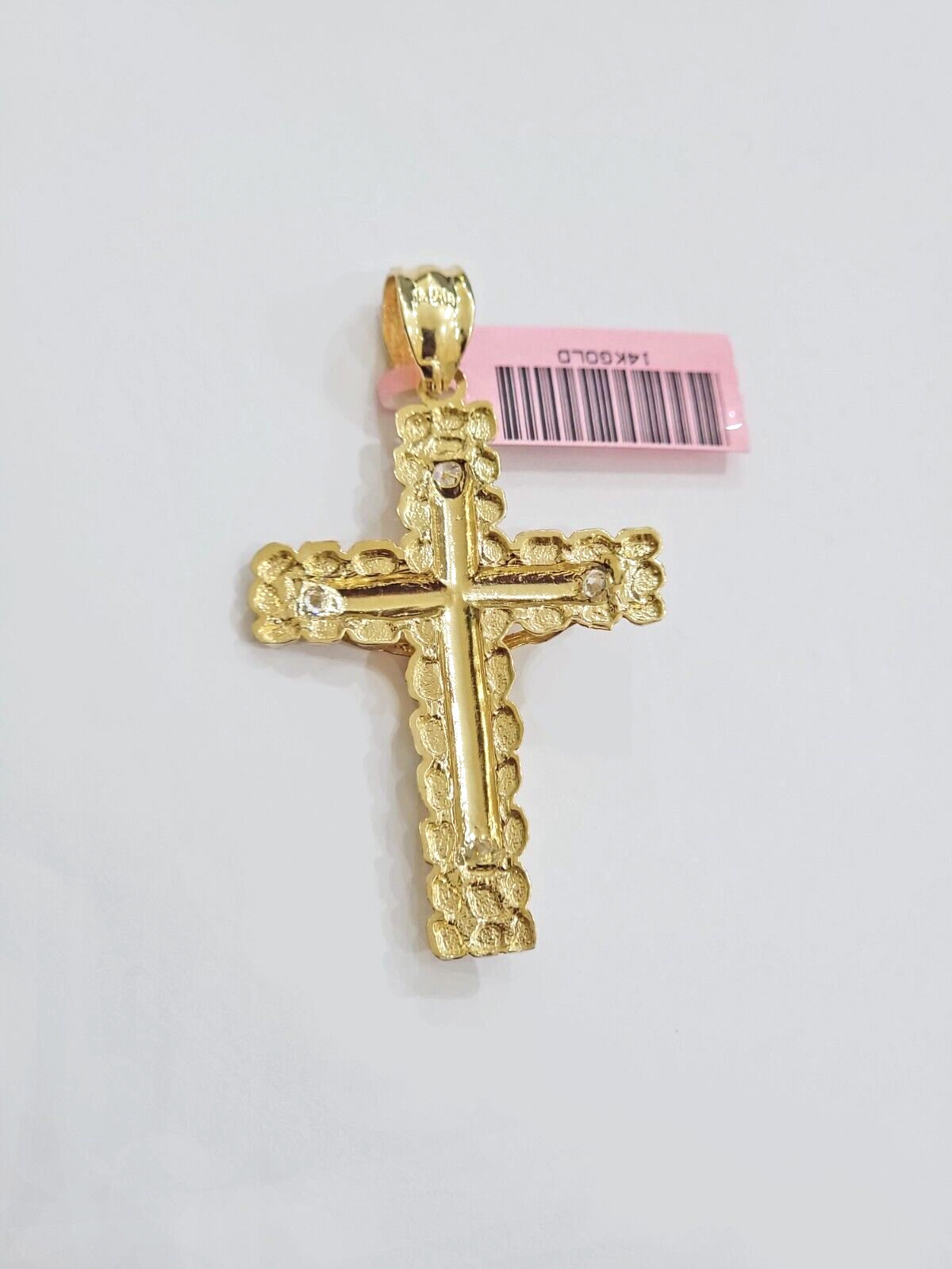 14k Yellow Gold Cross Nugget Pendant Jesus Crucifix 2 Inch 14kt Charm Men's REAL
