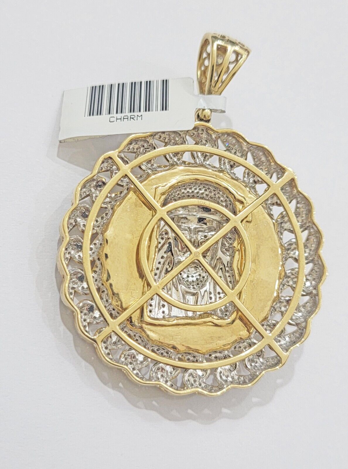 Real Gold Diamond jeus head Charm Pendant 10k yellow Gold 2.50CT Mens 2.3 Inch