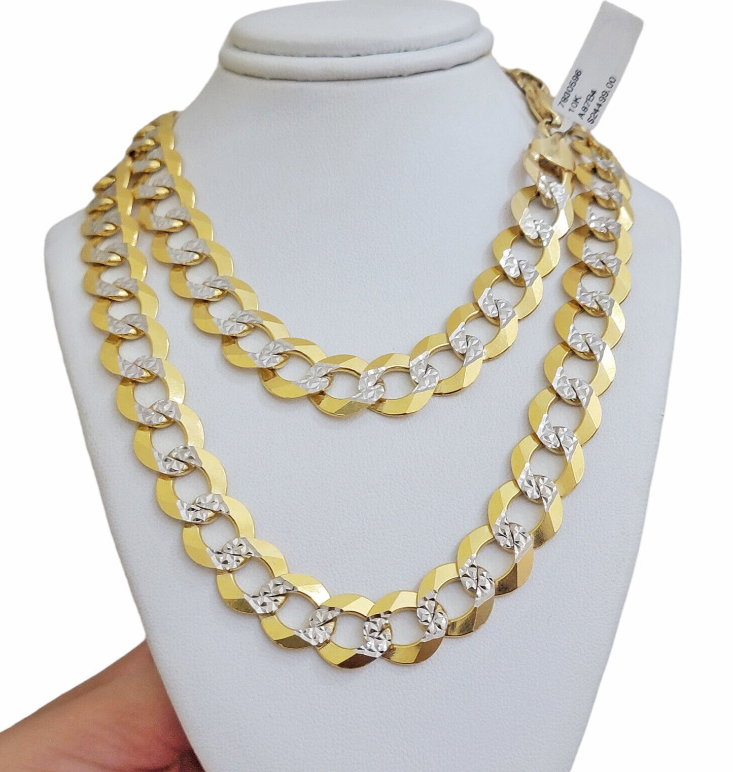 10k Yellow Gold Chain Necklace Cuban Curb Link 22" Diamond Cuts 12.5mm Solid Men